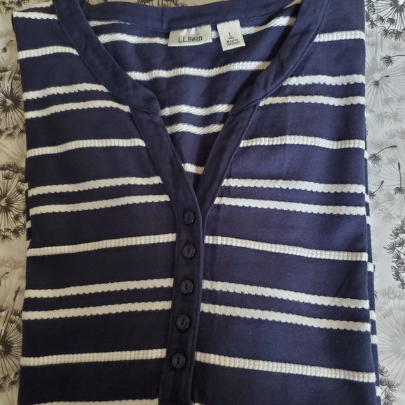 LL BEAN MIXED STRIPE HENLEY TOP - Picture 2 of 3